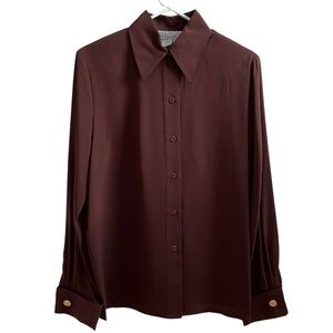 WOMENS DRESS BLOUSE STARINGTON by CHARLOTTE SIZE 8 DARK BROWN SHIRT BUTTON DOWN
